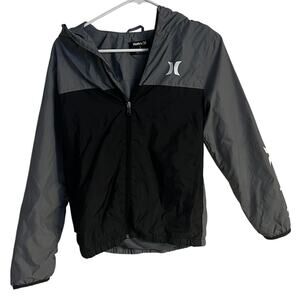 Hurley Jacket Youth Large Logo Light Weight Zip up‎ Wind Breaker Gray Black